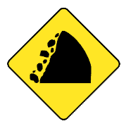 This sign indicates watching for fallen rock and be prepared to avoid a collision